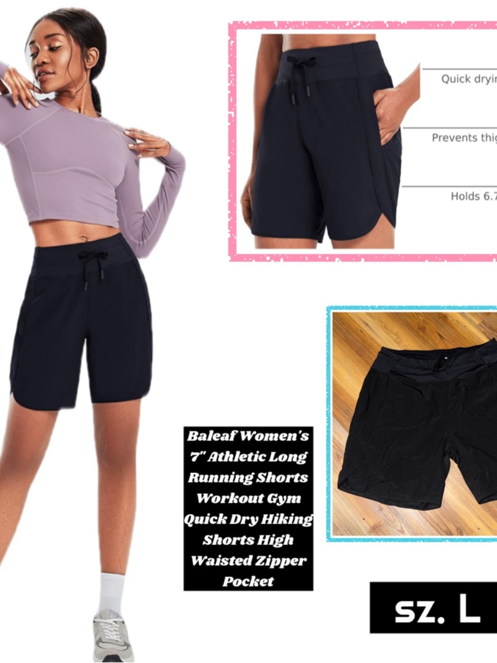 Baleaf Women's Black High-Waist Athletic Shorts with Drawstring